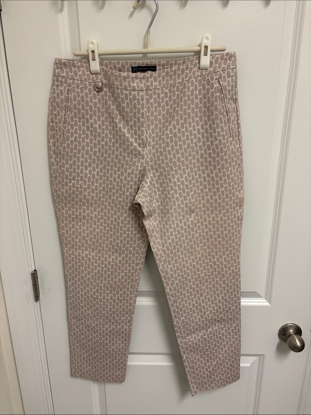 Adrianna Papell Beige Patterned Ankle Trousers